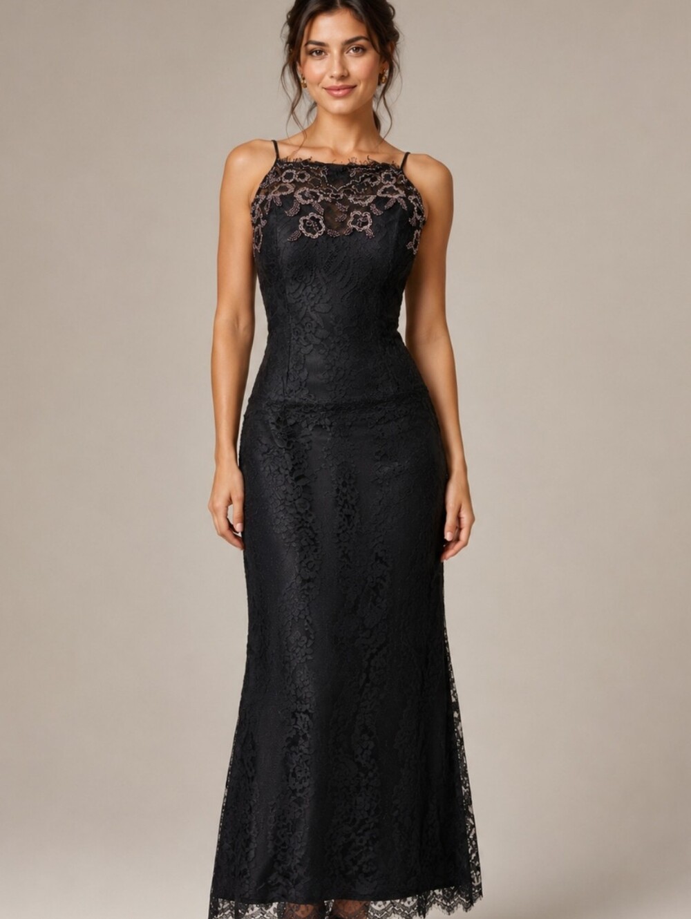 ROSE TAFT  black Lace sleeveless beaded With train Women's gown Sz 2?#CB3